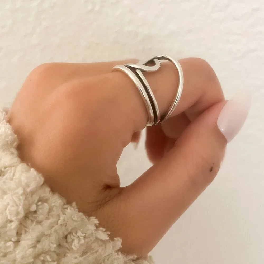 925 Sterling Silver Big Knot Statement Ring Dainty Adjustable Ring - Picture 8 of 10